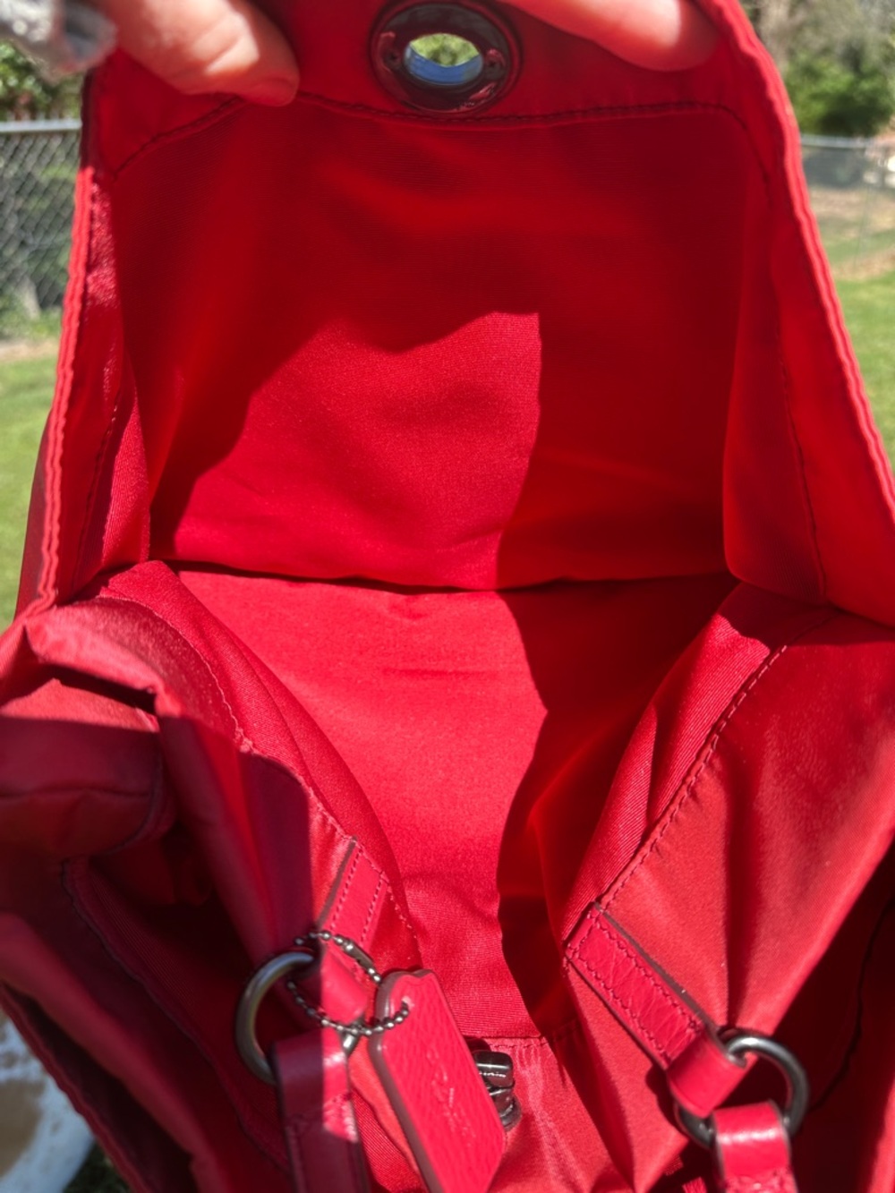 Coach Nylon & Leather Turnlock Tote Red F57903 2017 Large Shoulder Bag - Picture 5 of 13